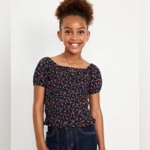 Old Navy Girls’ Floral Ruffled Hem Smocked Puff Sleeve Top Size Large 10/12